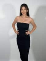 Vestido Midi tomara-que-caia costas abertas e fenda - Imagem 2